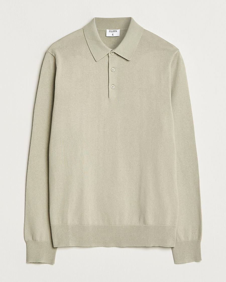 Herren | Pullover | Filippa K | Knitted Polo Shirt Light Sage