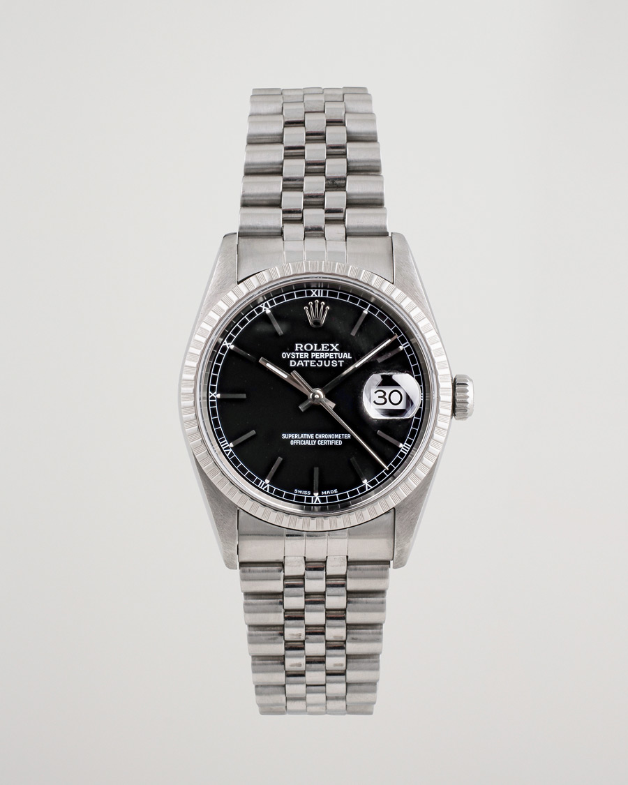 Herren | Rolex Pre-Owned Datejust 16220 Oyster Perpetual Black Steel Black Steel Black | Rolex Pre-Owned | Datejust 16220 Oyster Perpetual Black Steel Black Steel Black