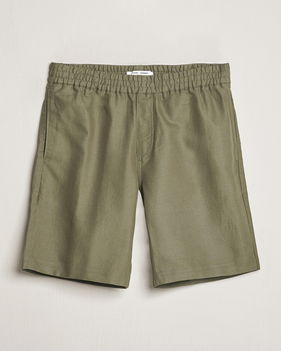 Herren | Shorts | Samsøe Samsøe | Smith Linen/Cotton Drawstring Shorts Dusty Olive