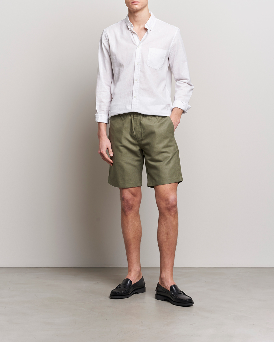 Herren | Shorts | Samsøe Samsøe | Smith Linen/Cotton Drawstring Shorts Dusty Olive