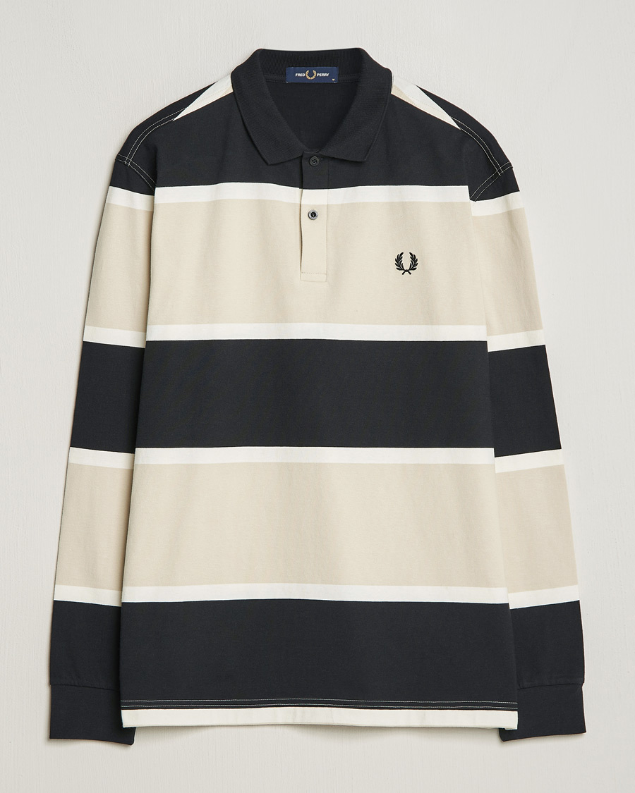 Herren | Pullover | Fred Perry | Relaxed Striped Rugby Shirt Oatameal/Black