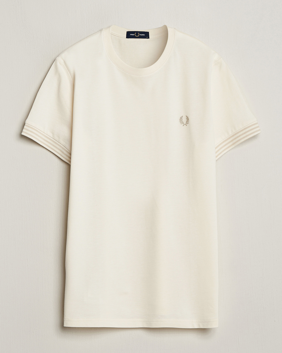Herren | T-Shirts | Fred Perry | Striped Cuff Crew Neck T-Shirt Ecru
