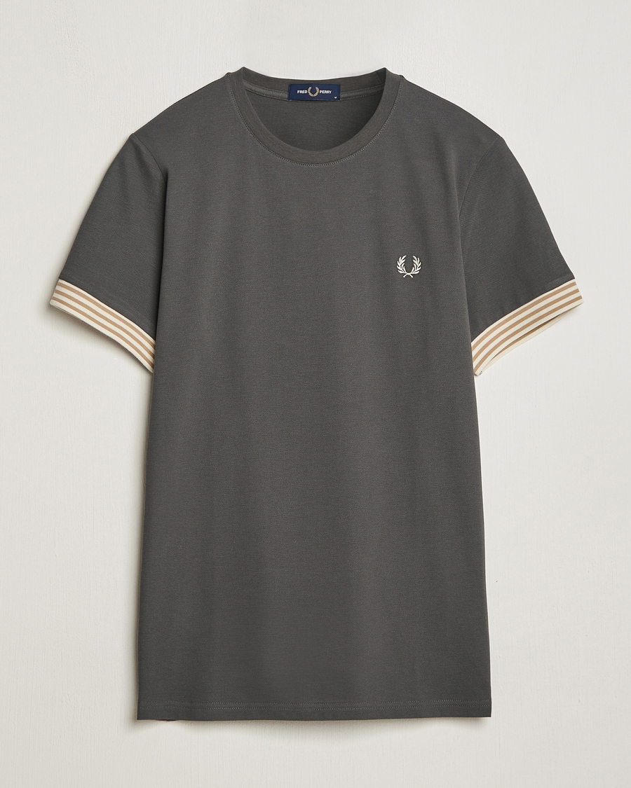 Herren | T-Shirts | Fred Perry | Striped Cuff Crew Neck T-Shirt Field Green