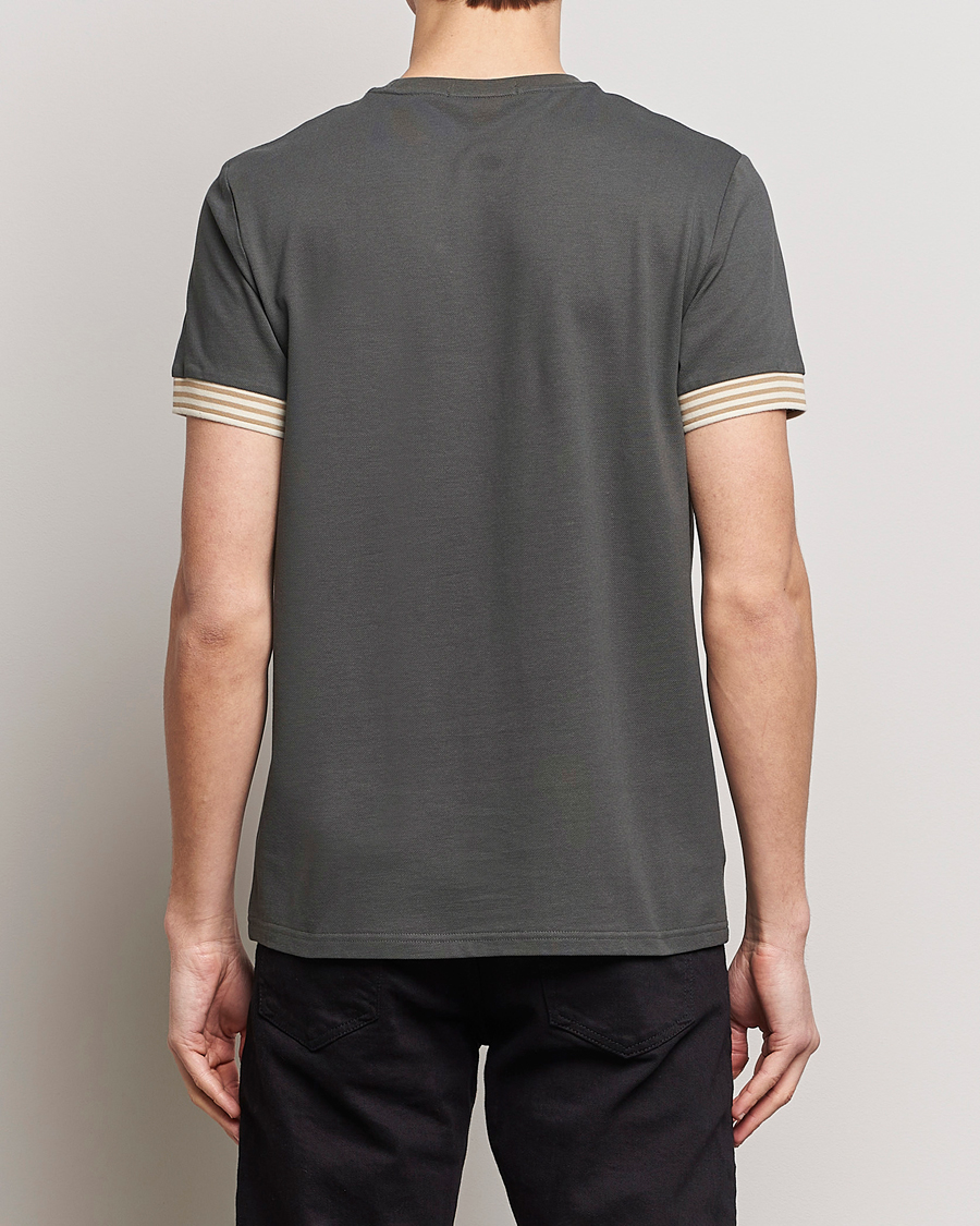 Herren | T-Shirts | Fred Perry | Striped Cuff Crew Neck T-Shirt Field Green