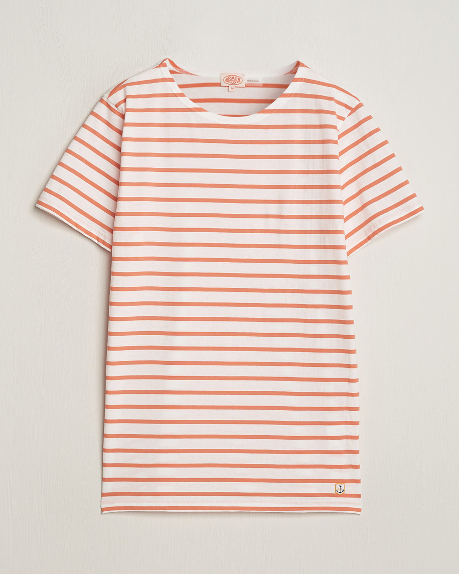 Herren | T-Shirts | Armor-lux | Hoëdic Boatneck Héritage Stripe T-shirt Milk/Coral
