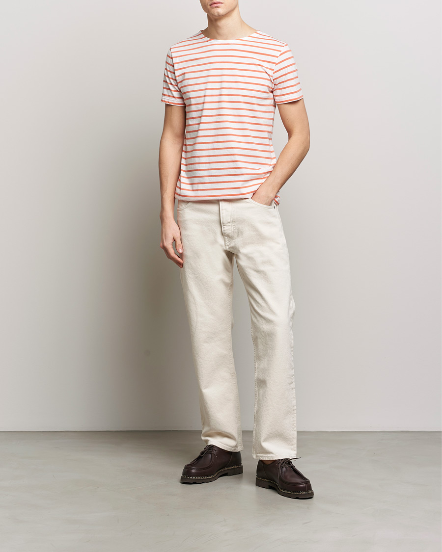 Herren | T-Shirts | Armor-lux | Hoëdic Boatneck Héritage Stripe T-shirt Milk/Coral