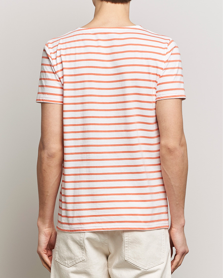 Herren | T-Shirts | Armor-lux | Hoëdic Boatneck Héritage Stripe T-shirt Milk/Coral