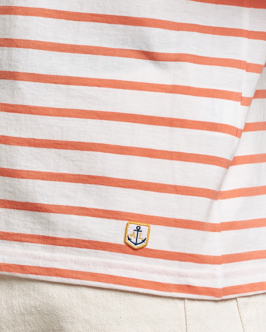 Herren | T-Shirts | Armor-lux | Hoëdic Boatneck Héritage Stripe T-shirt Milk/Coral