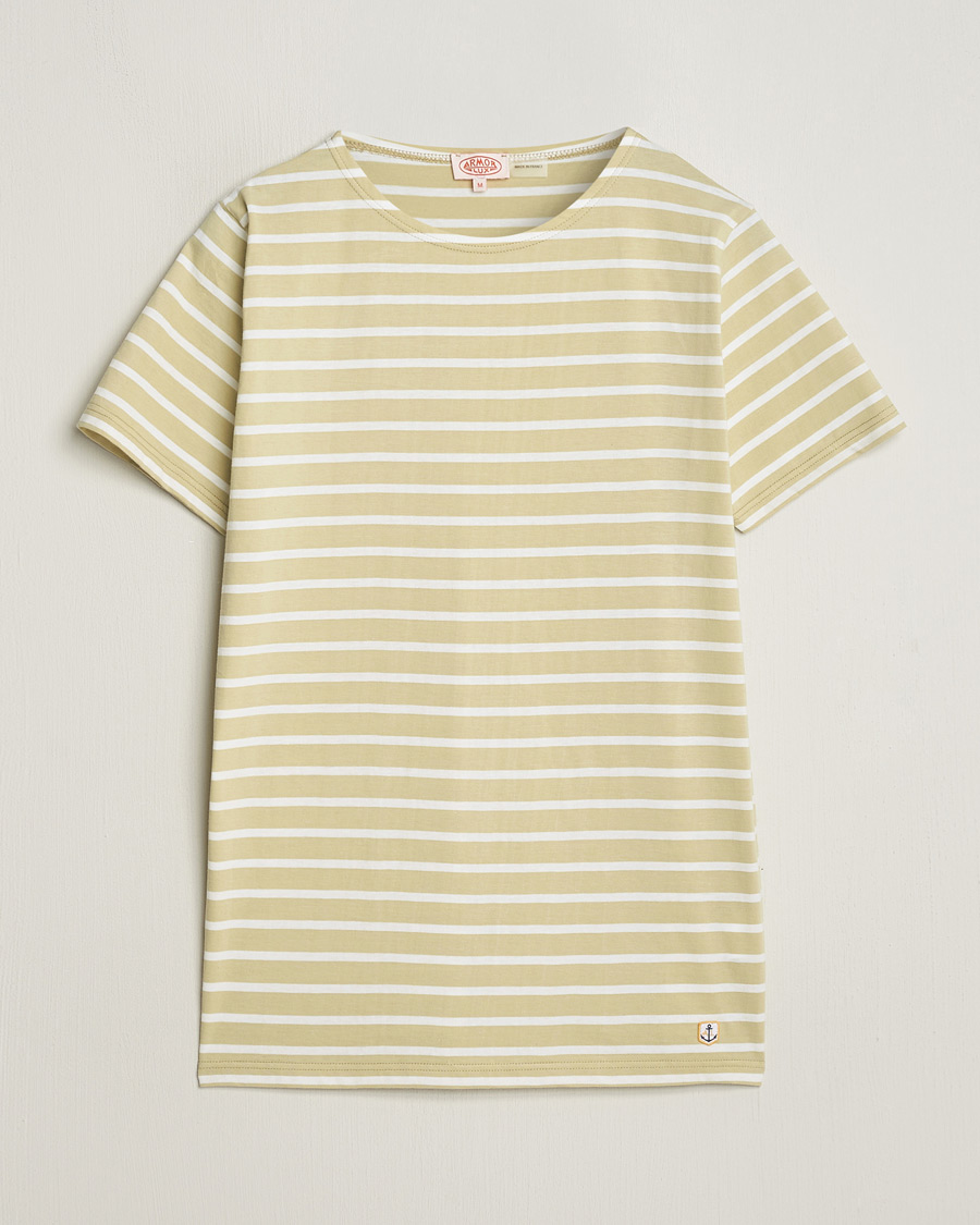 Herren | T-Shirts | Armor-lux | Hoëdic Boatneck Héritage Stripe T-shirt Pale Olive/Milk