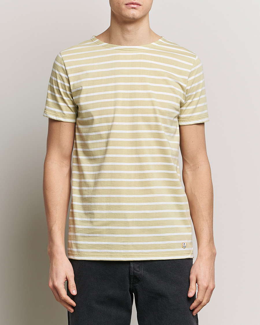 Herren | Neu im Onlineshop | Armor-lux | Hoëdic Boatneck Héritage Stripe T-shirt Pale Olive/Milk