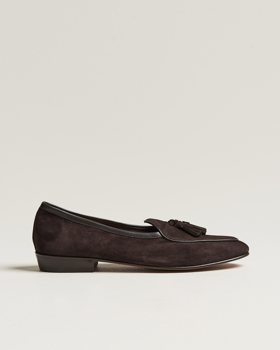 Herren | Baudoin & Lange Sagan Classic Tassel Loafers Dark Brown Suede | Baudoin & Lange | Sagan Classic Tassel Loafers Dark Brown Suede