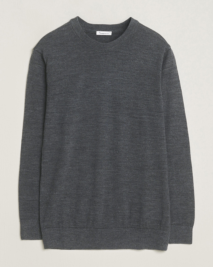 Herren | Pullover | KnowledgeCotton Apparel | Regular Merino Knit Crew Neck Dark Grey Melange