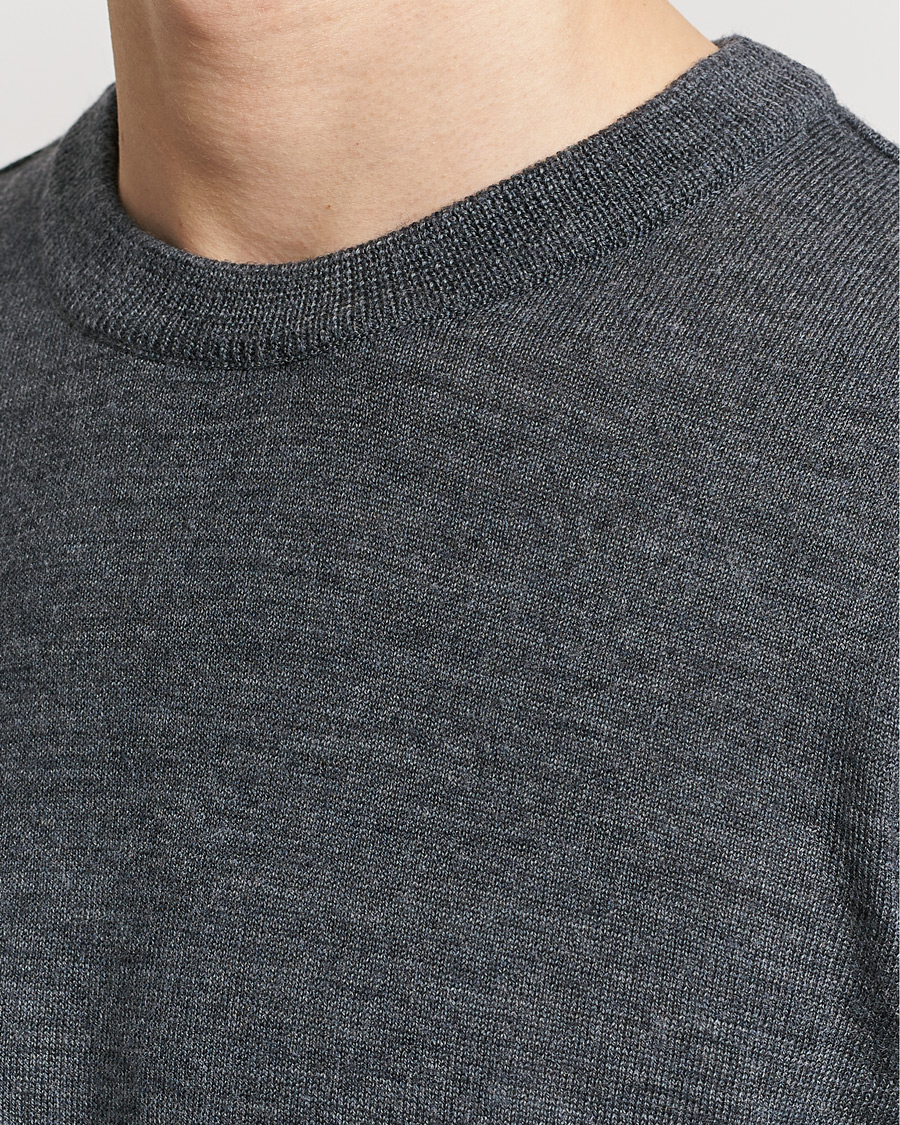 Herren | Pullover | KnowledgeCotton Apparel | Regular Merino Knit Crew Neck Dark Grey Melange