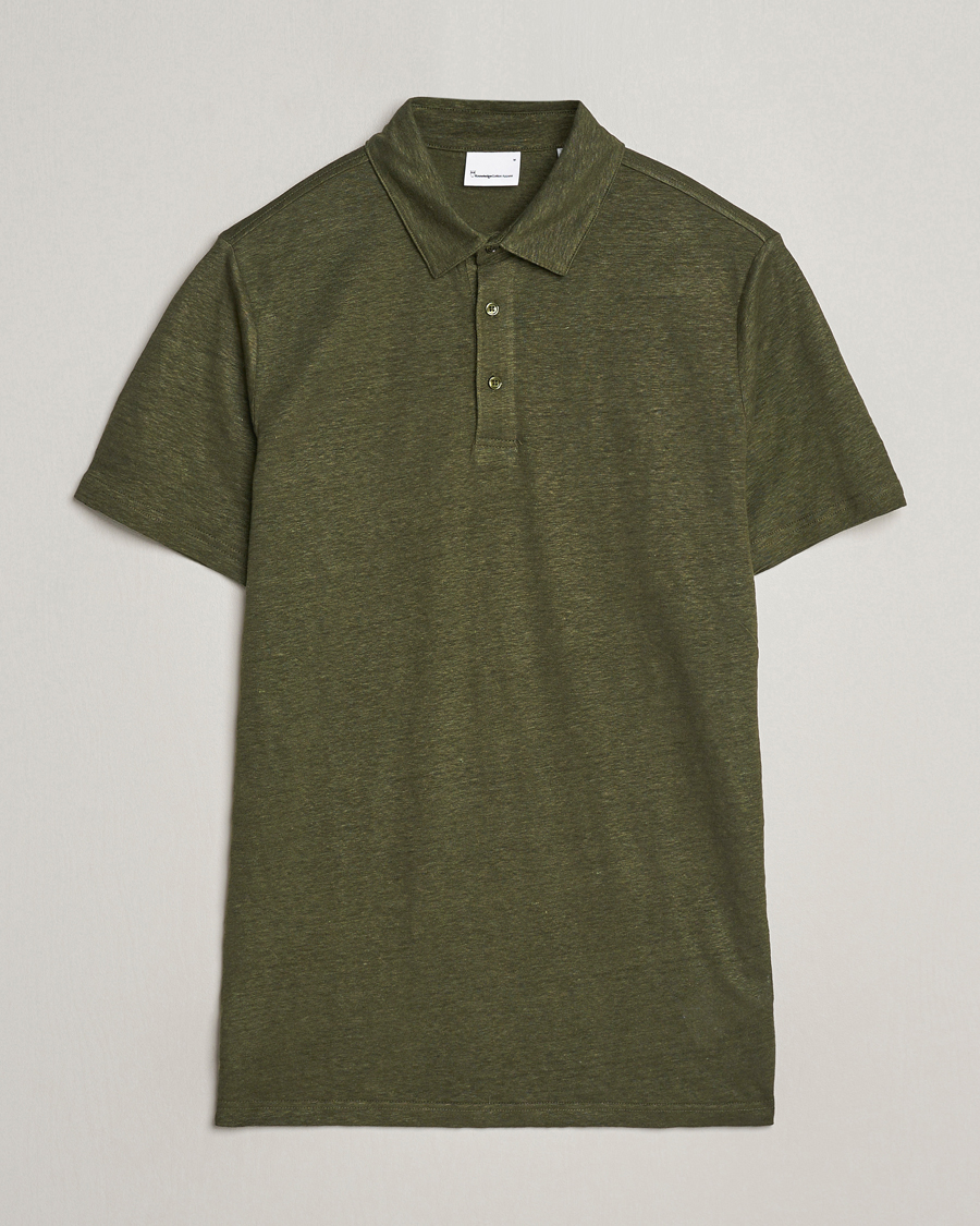 Herren | Poloshirts | KnowledgeCotton Apparel | Regular Linen Polo Forest Night