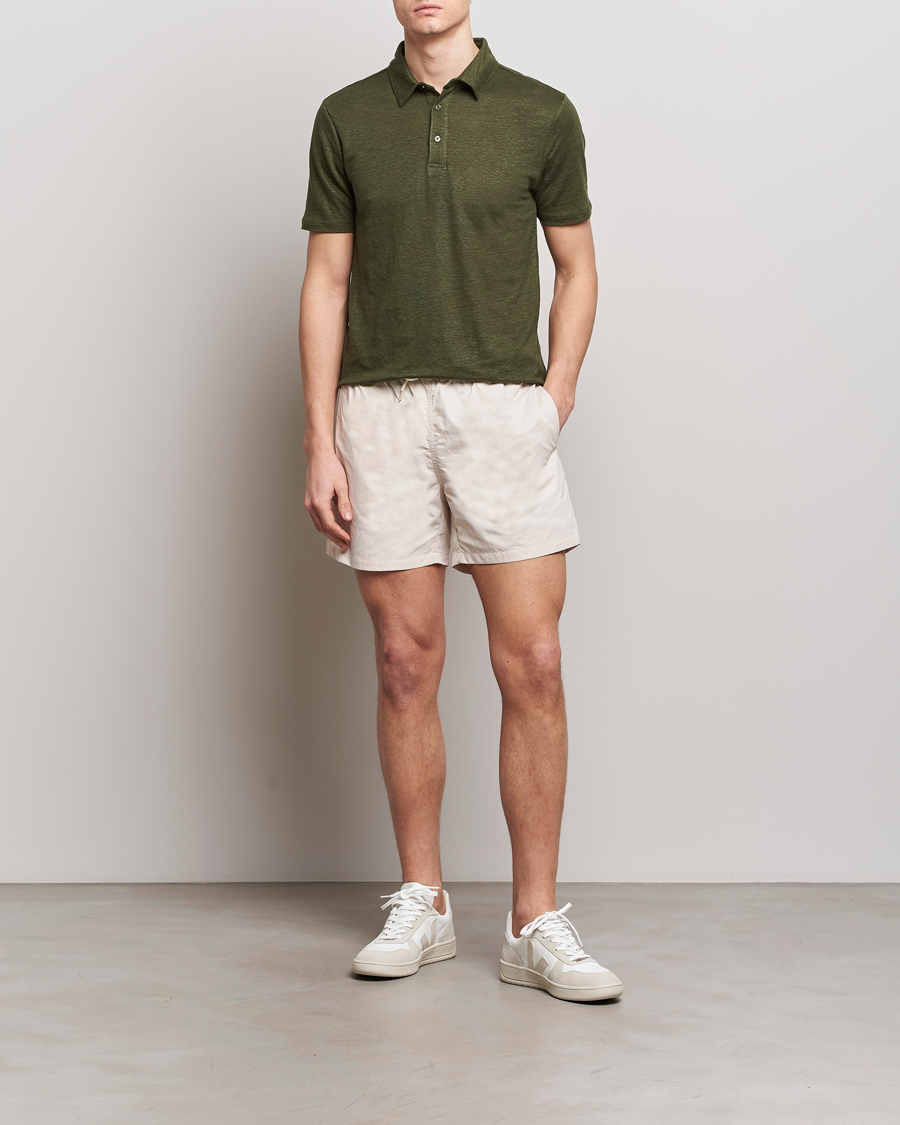Herren | Poloshirts | KnowledgeCotton Apparel | Regular Linen Polo Forest Night