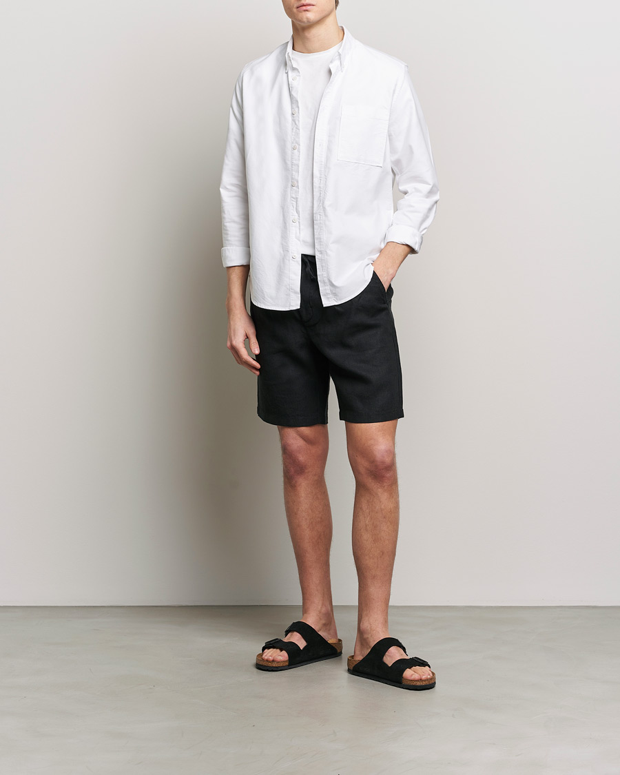 Herren | Shorts | KnowledgeCotton Apparel | Loose Linen Shorts Jet Black