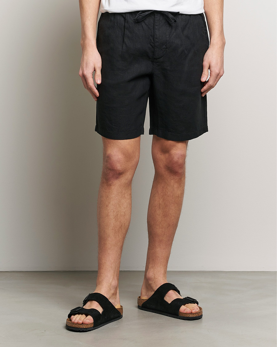 Herren | Shorts | KnowledgeCotton Apparel | Loose Linen Shorts Jet Black