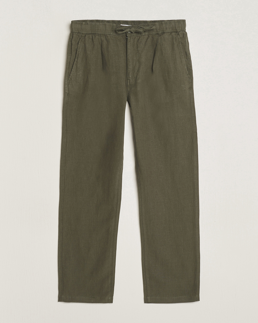 Herren | Hosen | KnowledgeCotton Apparel | Loose Linen Pants Burnt Olive