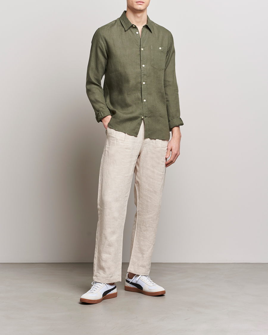 Herren | Hemden | KnowledgeCotton Apparel | Regular Linen Shirt Burnt Olive