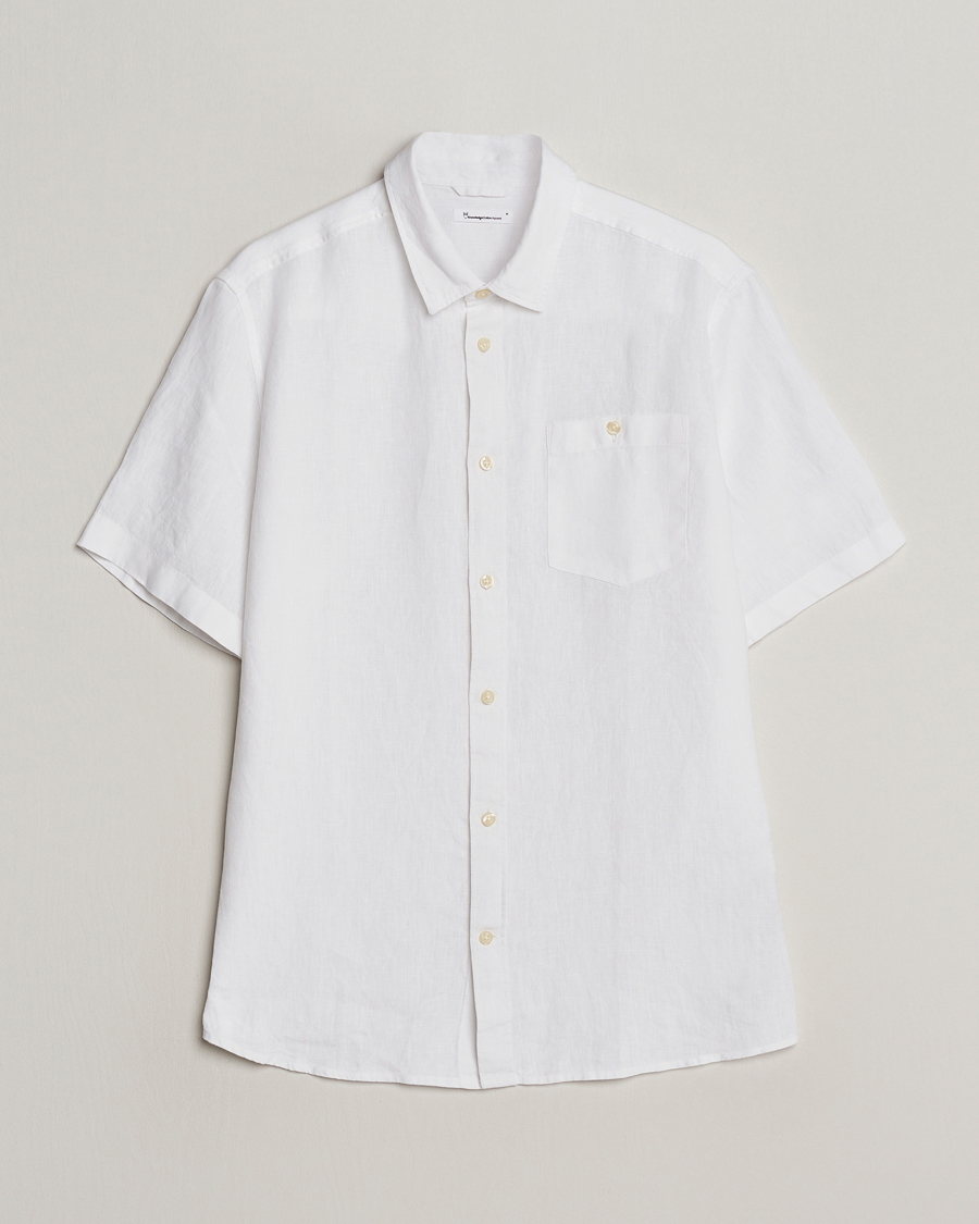 Herren | Hemden | KnowledgeCotton Apparel | Regular Short Sleeve Linen Shirt Bright White