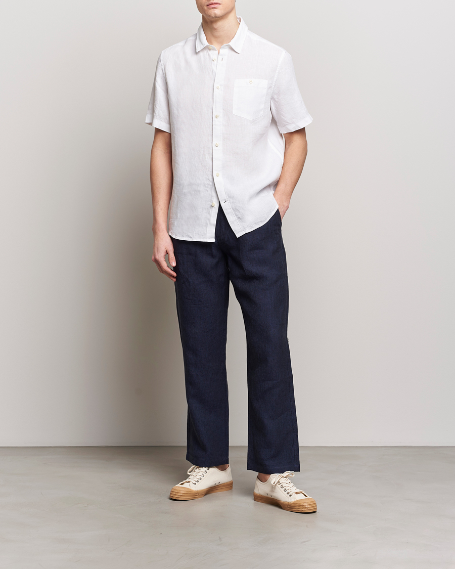 Herren | Hemden | KnowledgeCotton Apparel | Regular Short Sleeve Linen Shirt Bright White