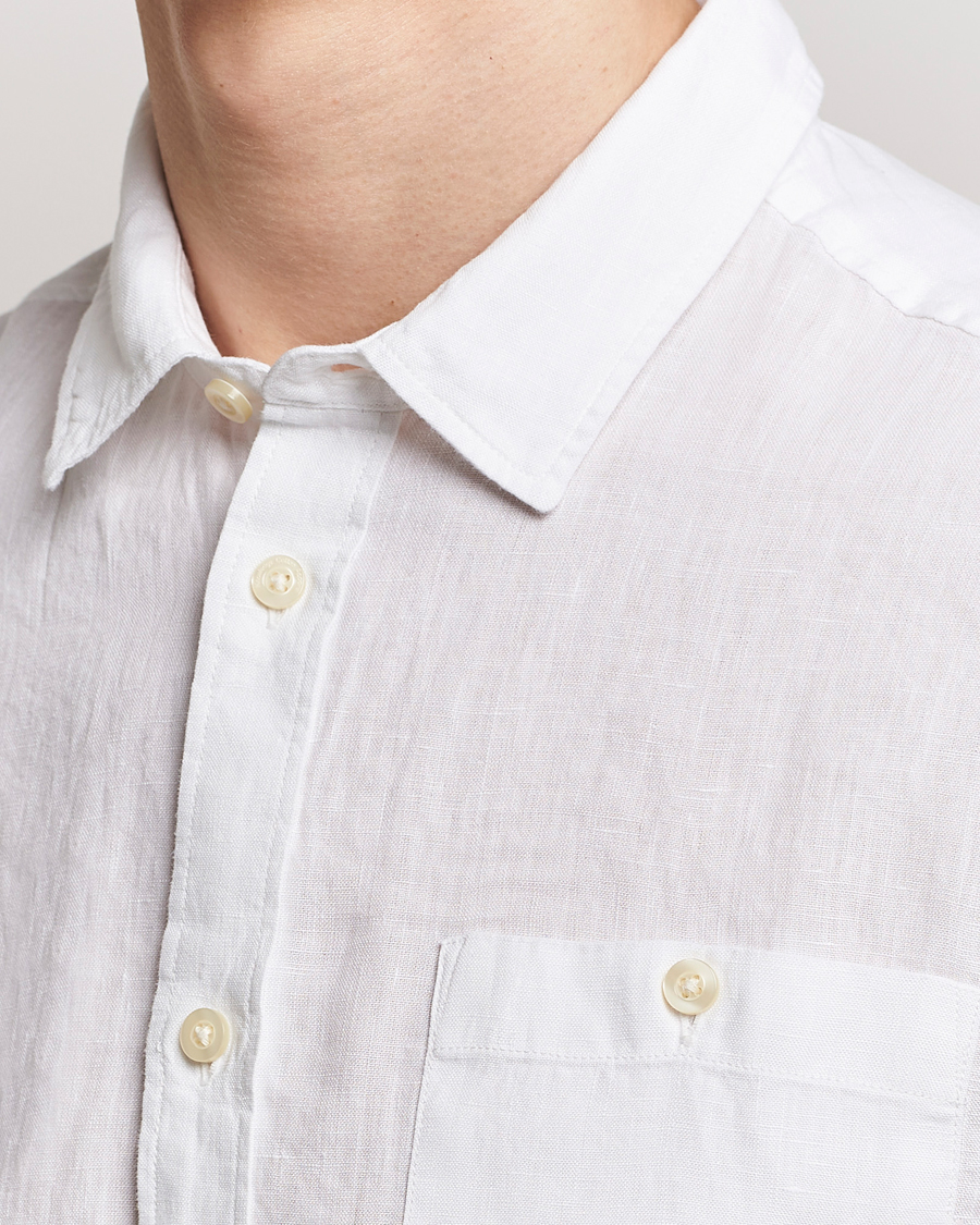 Herren | Hemden | KnowledgeCotton Apparel | Regular Short Sleeve Linen Shirt Bright White