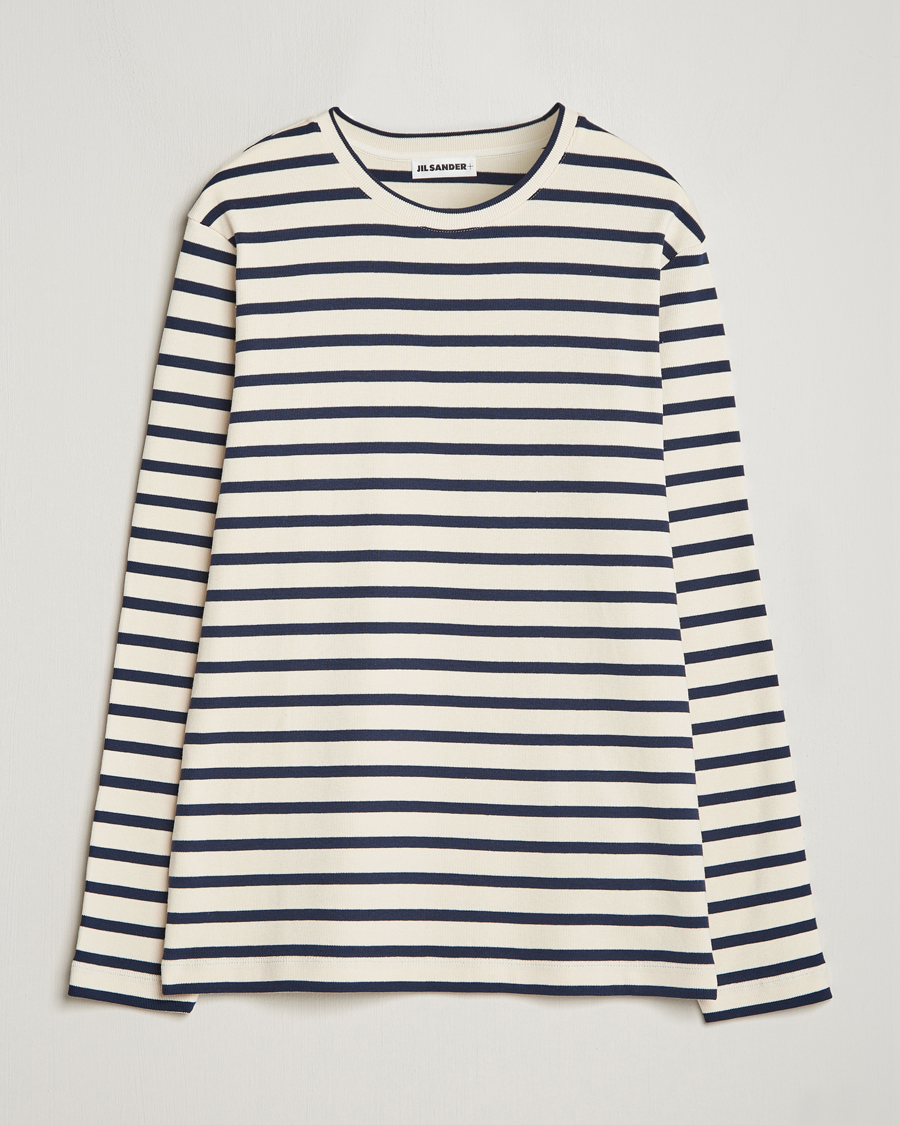 Herren | T-Shirts | Jil Sander | Long Sleeve Rib Cotton T-Shirt Marine Stripes