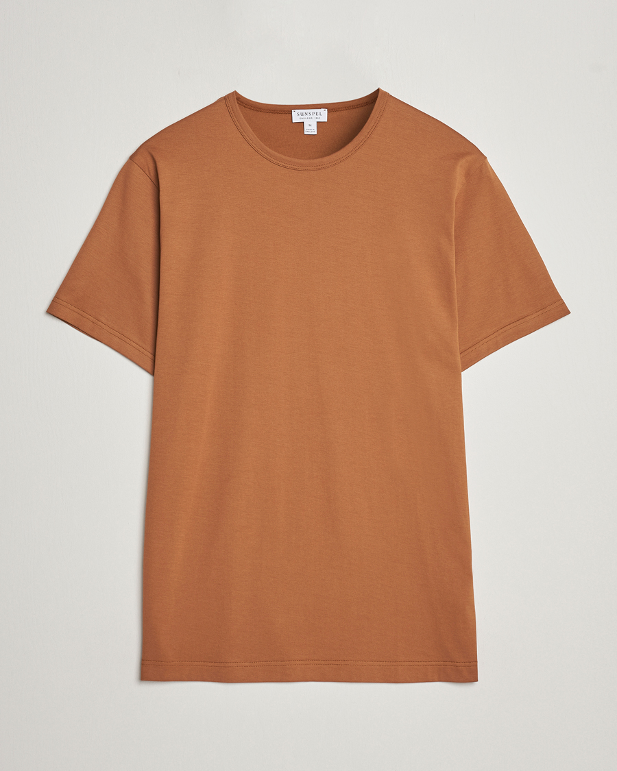 Herren | T-Shirts | Sunspel | Crew Neck Cotton Tee Dark Camel