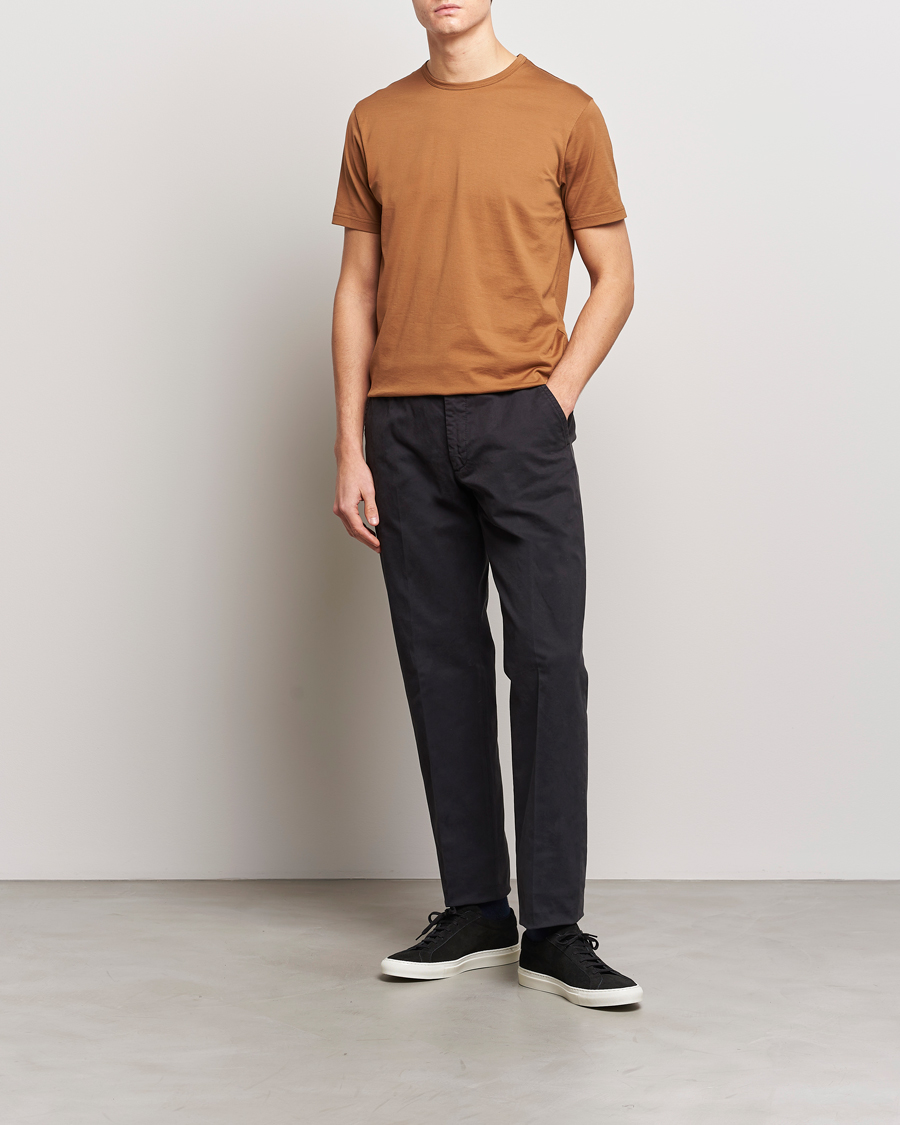 Herren | T-Shirts | Sunspel | Crew Neck Cotton Tee Dark Camel