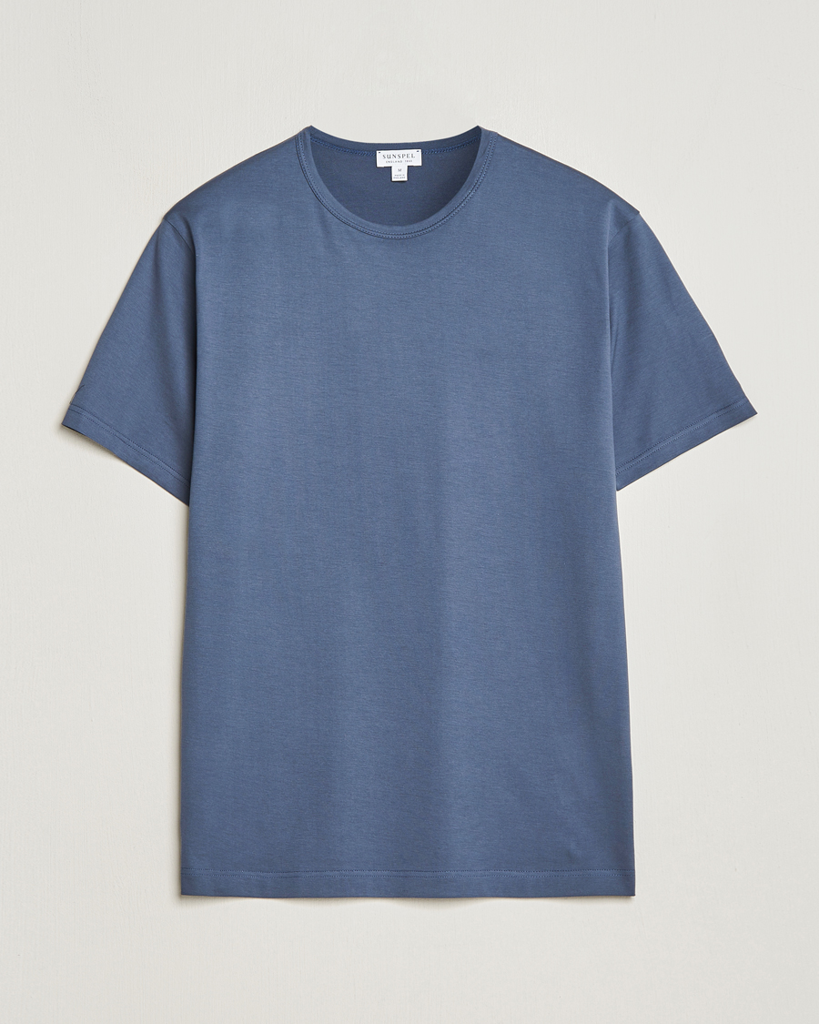 Herren | T-Shirts | Sunspel | Crew Neck Q82 Cotton T-Shirt Slate Blue
