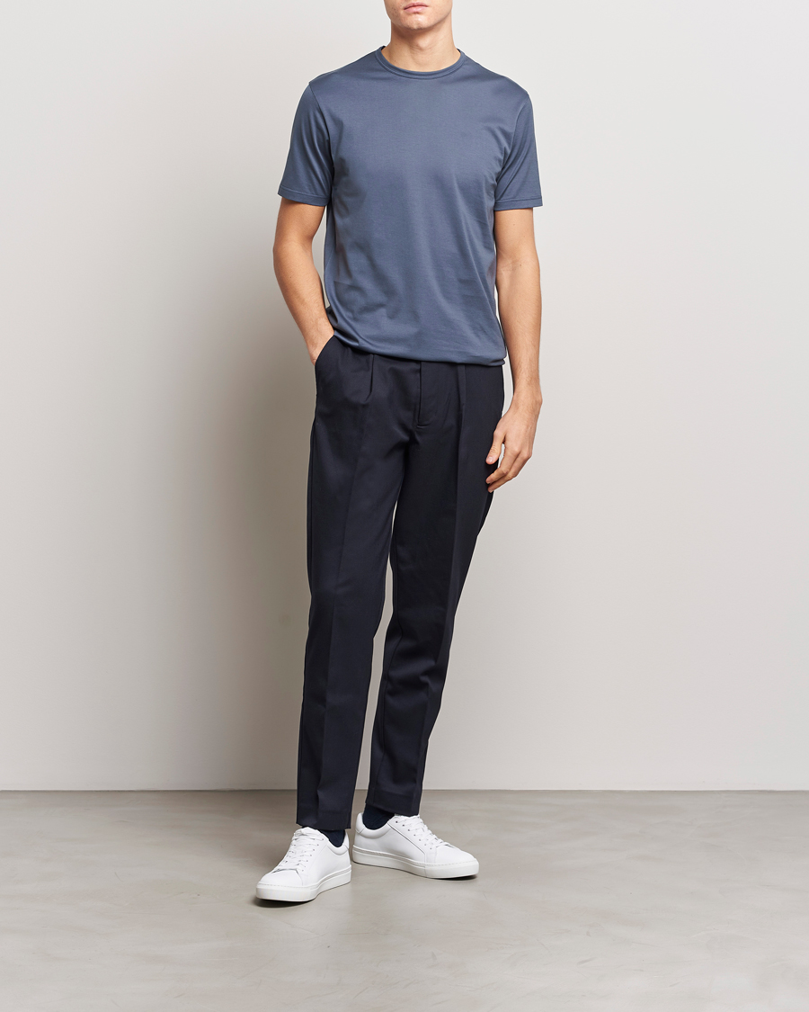 Herren | T-Shirts | Sunspel | Crew Neck Q82 Cotton T-Shirt Slate Blue