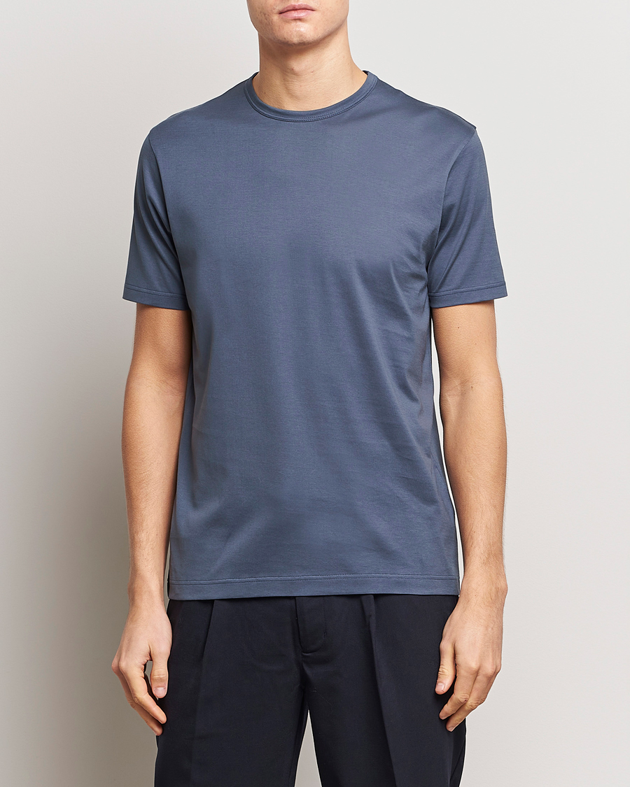Herren | T-Shirts | Sunspel | Crew Neck Q82 Cotton T-Shirt Slate Blue