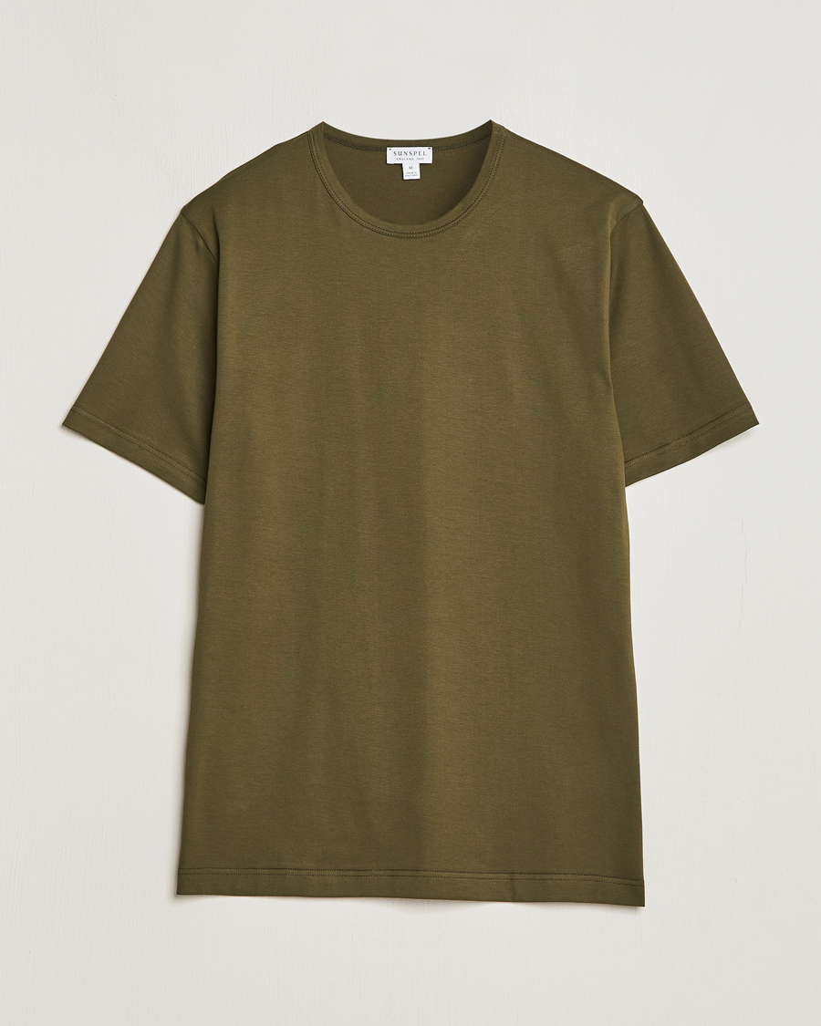 Herren | T-Shirts | Sunspel | Crew Neck Cotton Tee Dark Olive