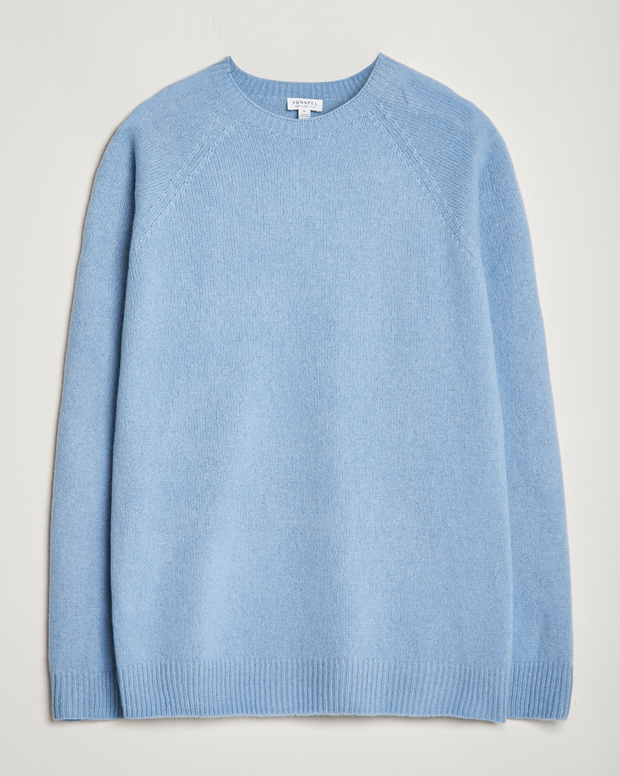 Herren | Pullover | Sunspel | Lambswool Crew Neck Sky Blue