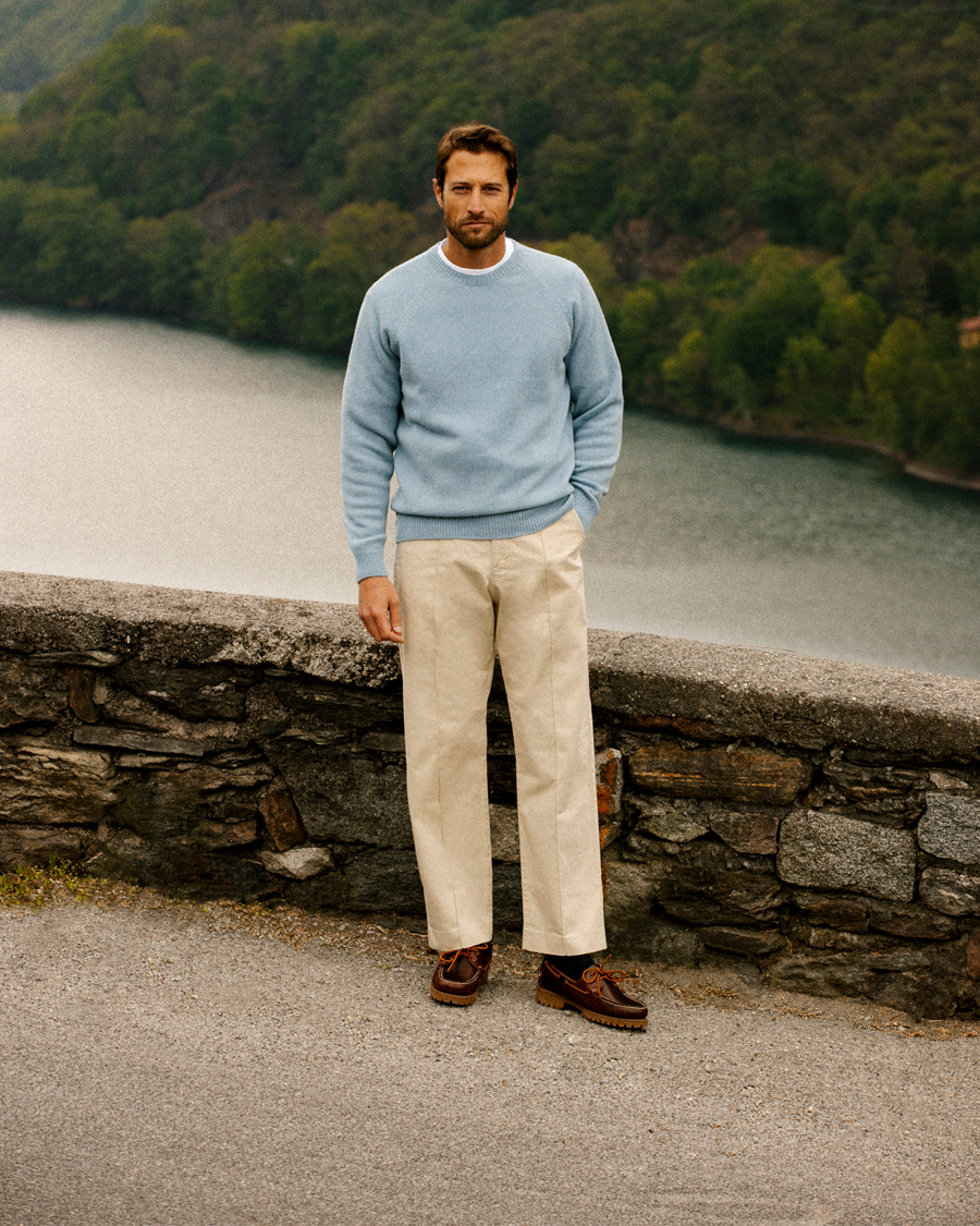 Herren | Pullover | Sunspel | Lambswool Crew Neck Sky Blue