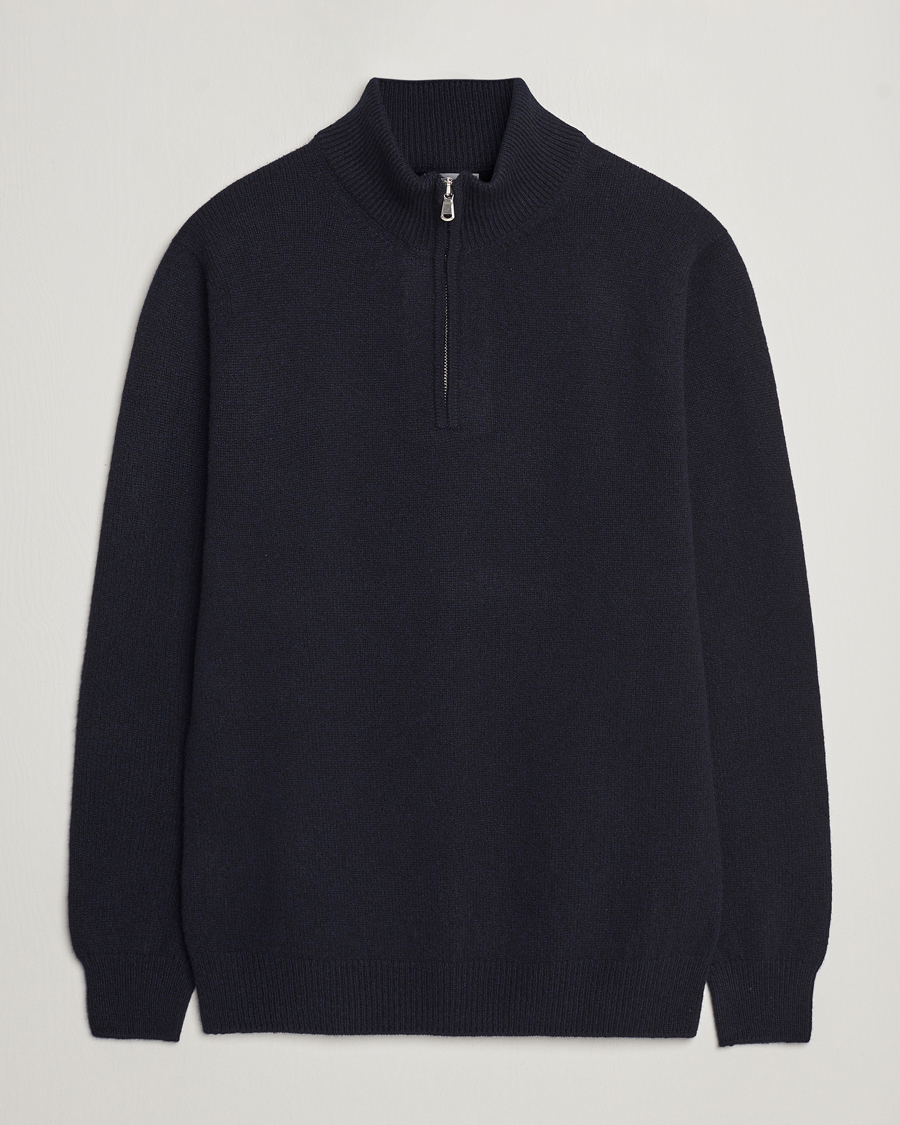 Herren | Pullover | Sunspel | Lambswool Half-Zip Dark Navy Mouline