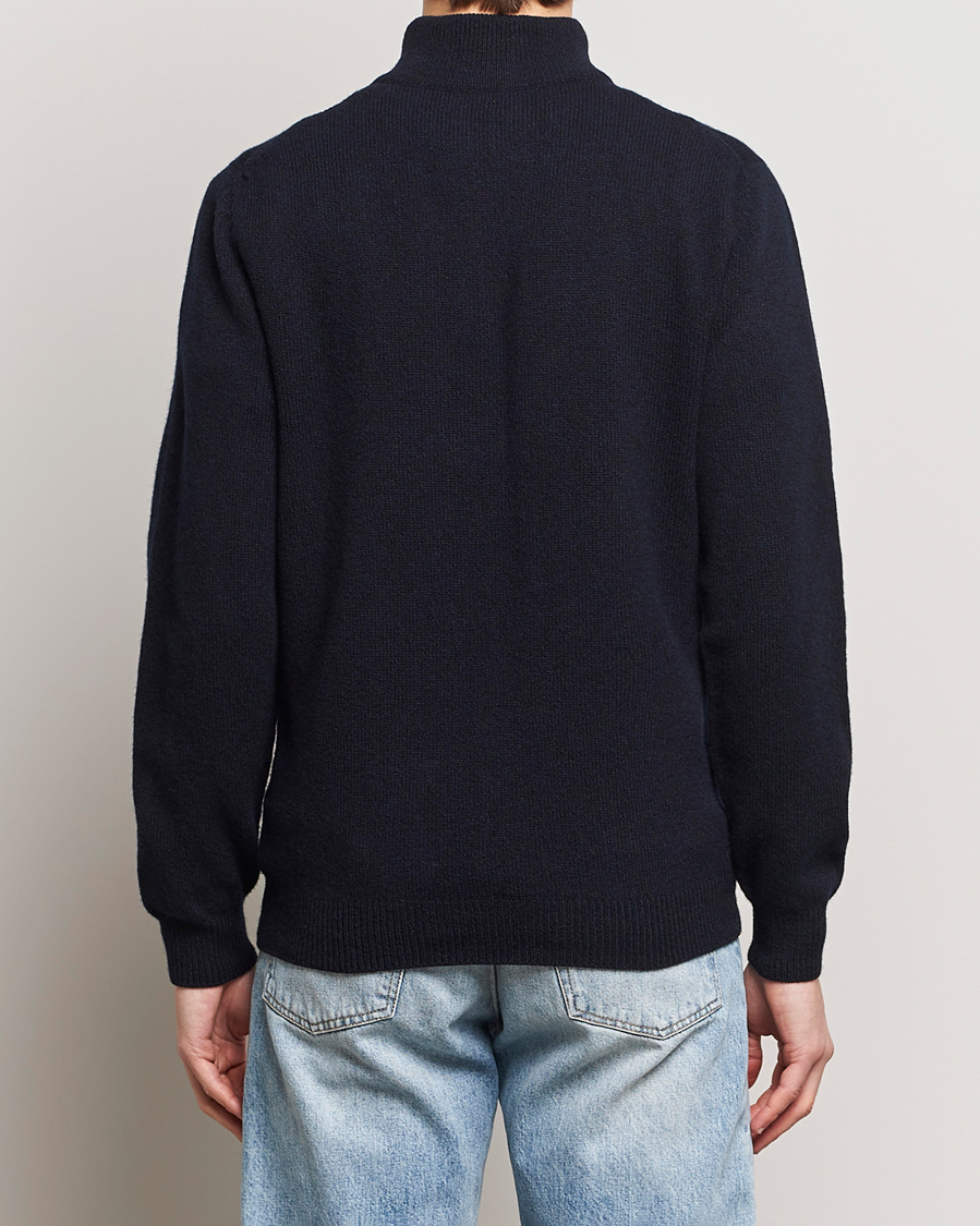 Herren | Pullover | Sunspel | Lambswool Half-Zip Dark Navy Mouline
