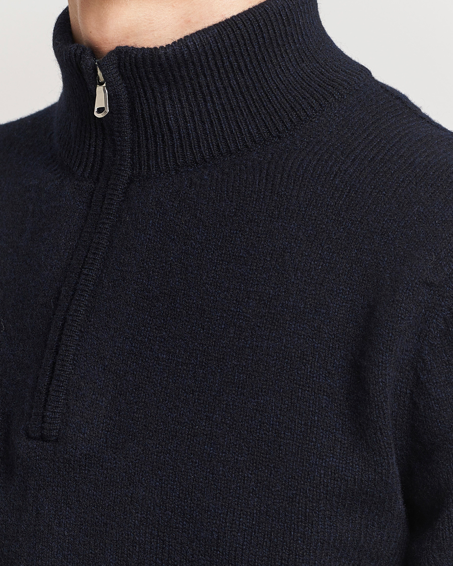 Herren | Pullover | Sunspel | Lambswool Half-Zip Dark Navy Mouline