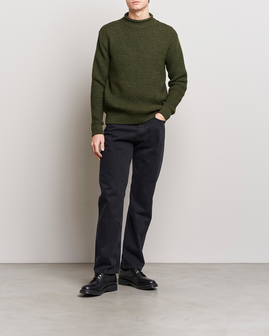 Herren | Pullover | Sunspel | Fisherman Merino Wool Jumper Dark Olive