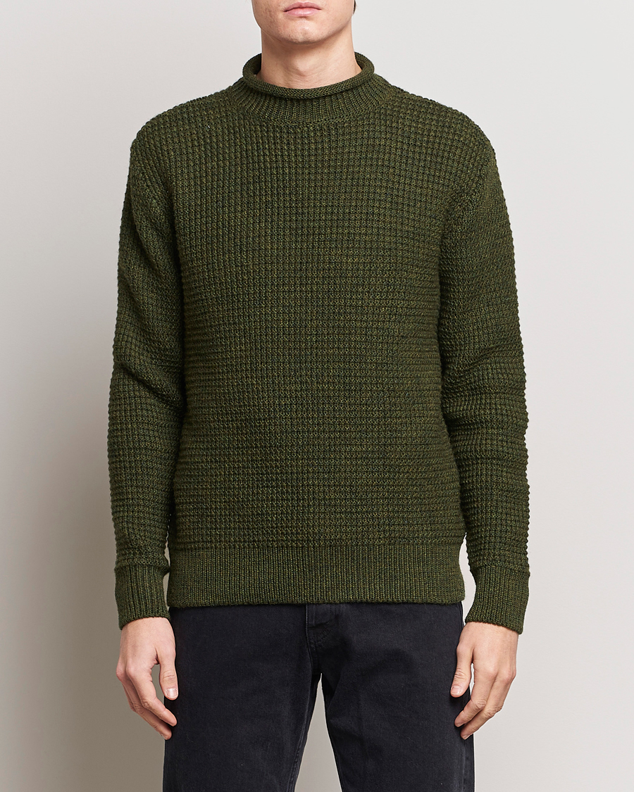 Herren | Pullover | Sunspel | Fisherman Merino Wool Jumper Dark Olive