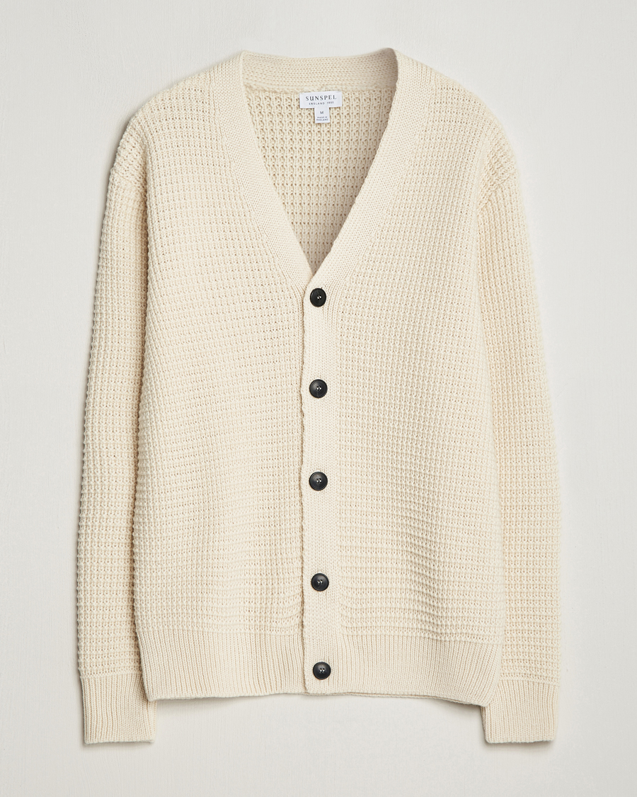 Herren | Pullover | Sunspel | Fisherman Merino Wool Cardigan Ecru