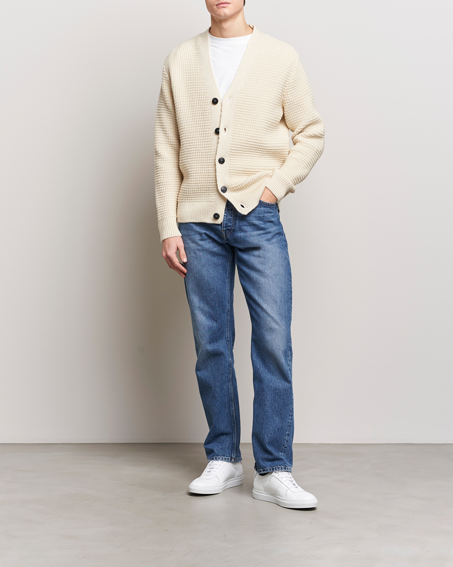 Herren | Pullover | Sunspel | Fisherman Merino Wool Cardigan Ecru