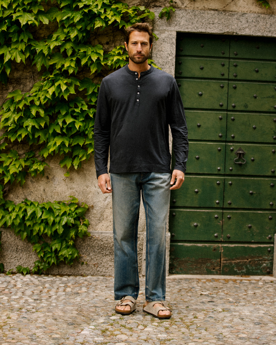 Herren | Pullover | Massimo Alba | Hawai Watercolor Henley Washed Black