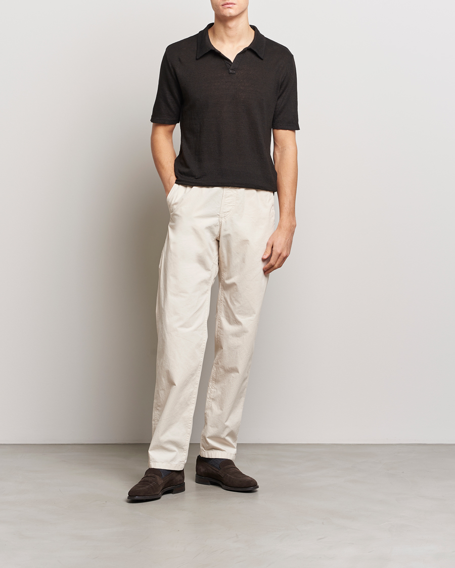 Herren | Poloshirts | Massimo Alba | Aruba Linen Polo Washed Black