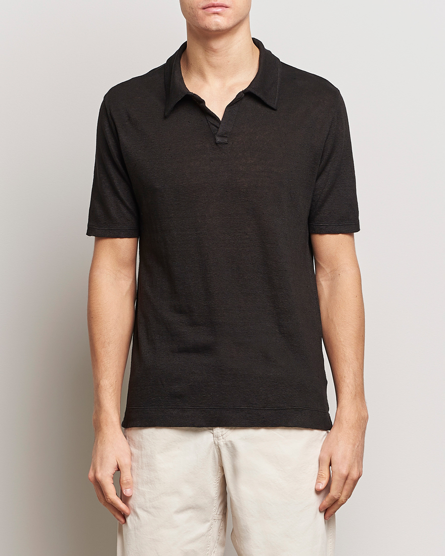 Herren | Poloshirts | Massimo Alba | Aruba Linen Polo Washed Black