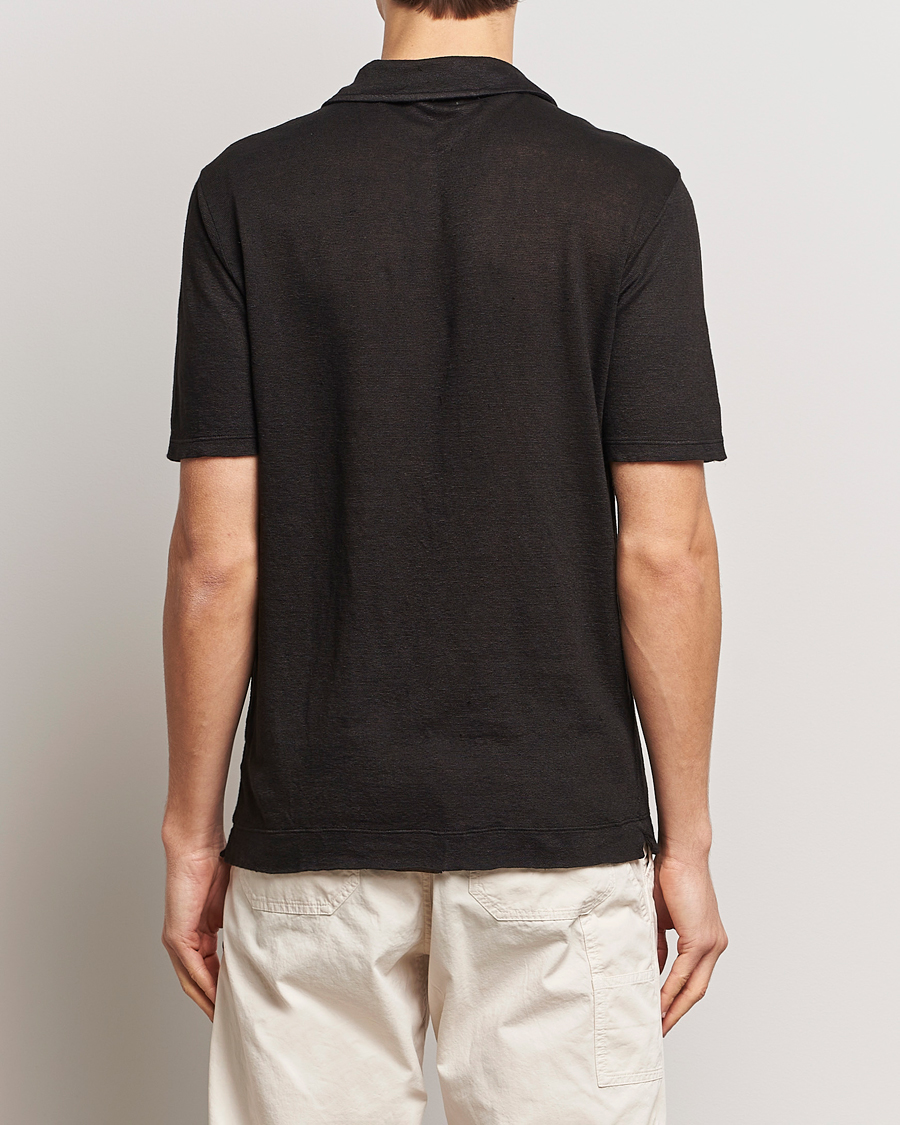 Herren | Poloshirts | Massimo Alba | Aruba Linen Polo Washed Black