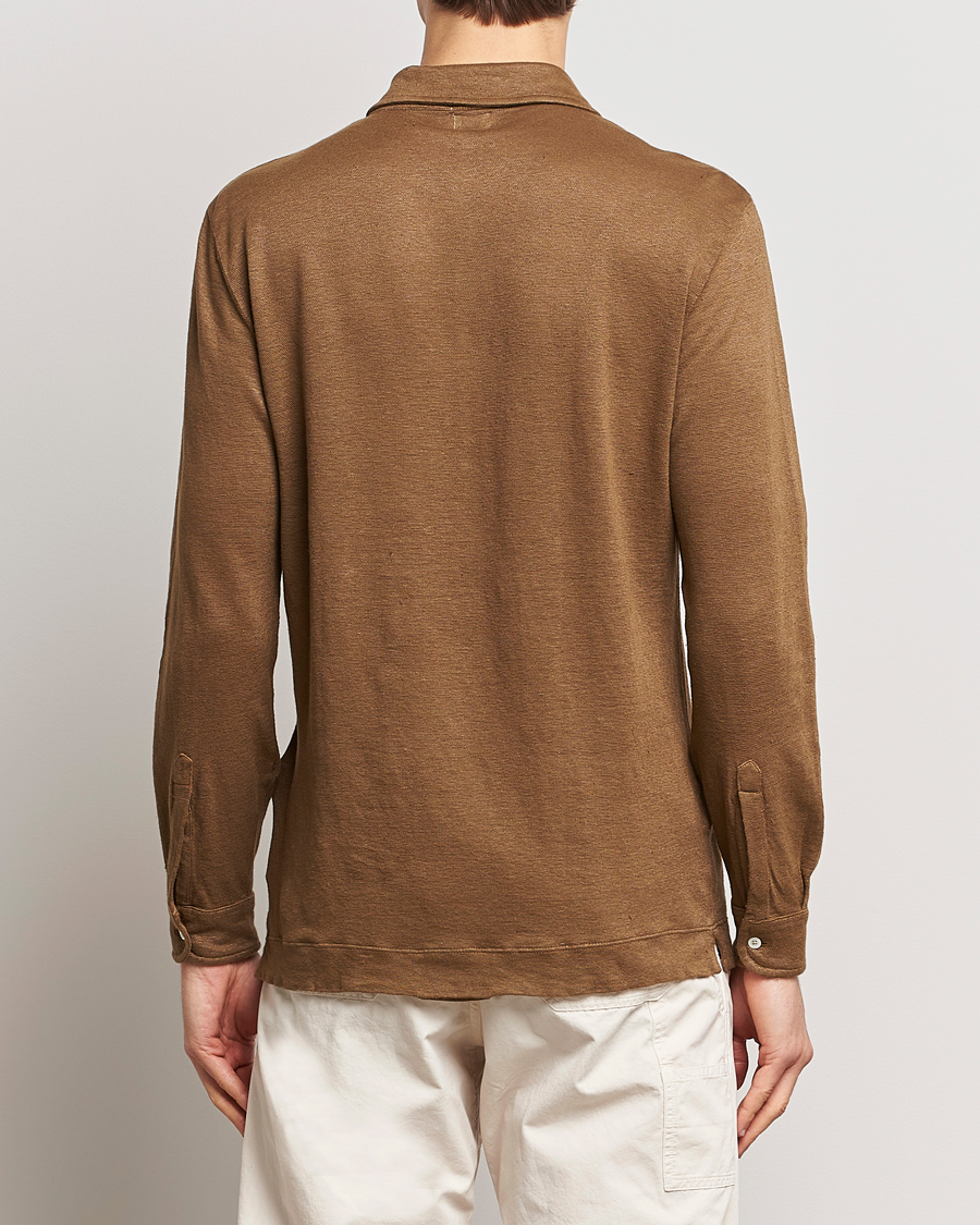 Herren | Pullover | Massimo Alba | Raya Long Sleeve Linen Polo Brown