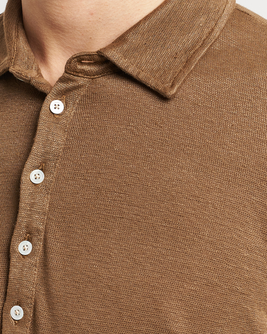Herren | Pullover | Massimo Alba | Raya Long Sleeve Linen Polo Brown
