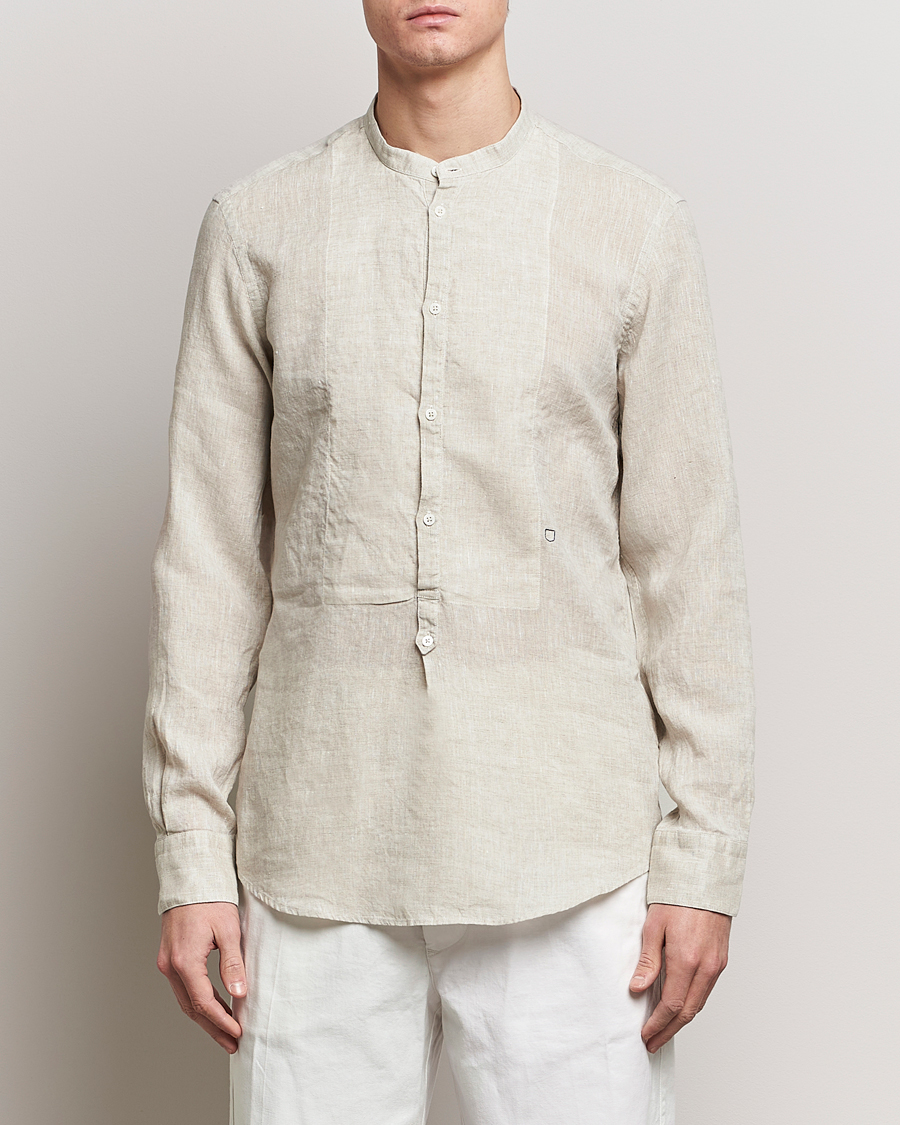 Herren | Leinenhemden | Massimo Alba | Kos Grandad Collar Linen Shirt Light Beige