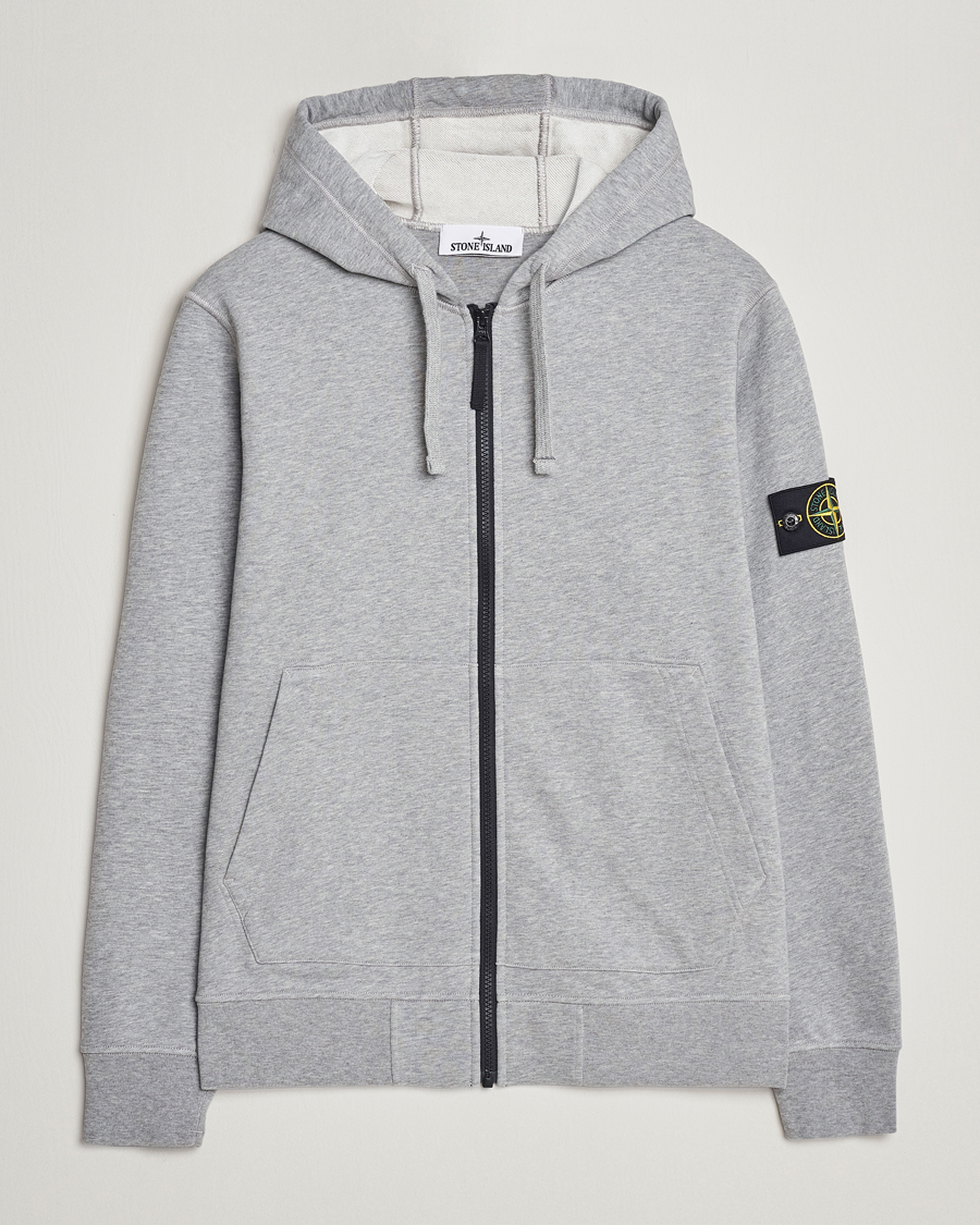 Herren | Pullover | Stone Island | Garment Dyed Cotton Fleece Full Zip Hood Melange Grey